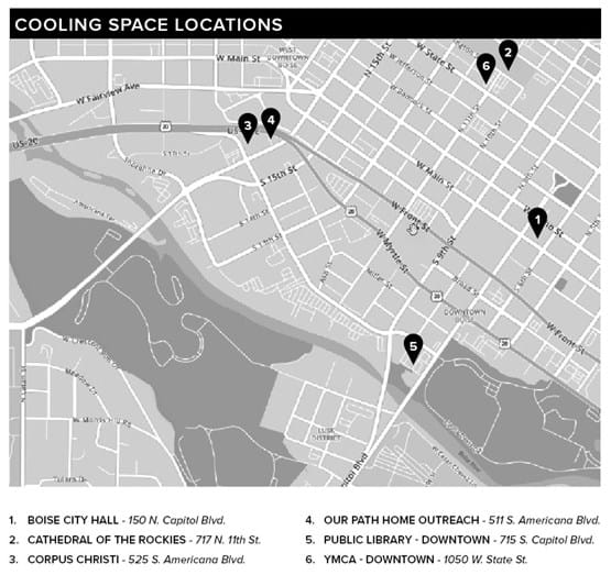 Map of Cooling Space Locations - All location information is listed in the content section.